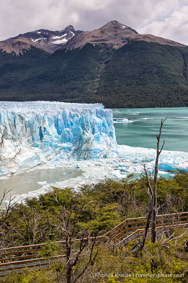 The north corner of the glacier with a mountain in the background.