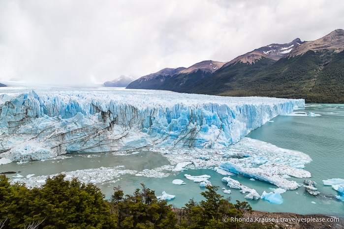 Ice floating in Lago Argentino in front of Perito Moreno Glacier.