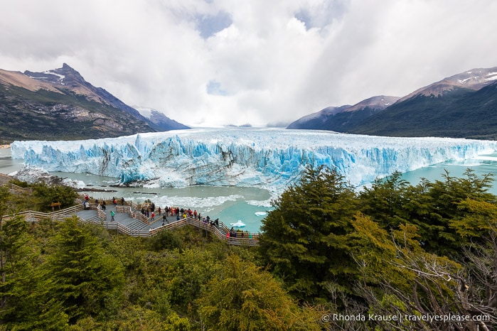 Wide view of Perito Moreno Glacier in Los Glaciares National Park, Argentina.
