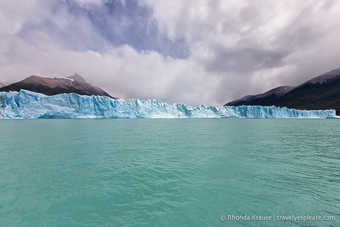 Wide view of the north face of Perito Moreno Glacier with Lago Argentino.