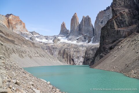 Lake at the base of the Torres del Paine in Chilean Patagonia.