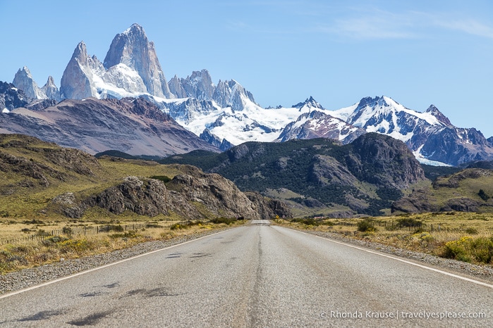 Road to El Chalten with Mt. Fitz Roy in the background.