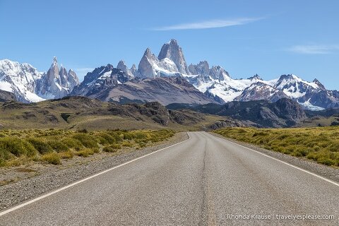 Road leading towards Mount Fitz Roy in El Chalten, Argentina.
