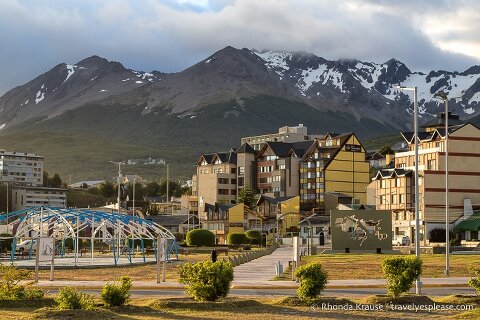 Ushuaia backed by mountains.