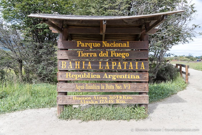 End of Route 3 sign in Tierra del Fuego National Park.