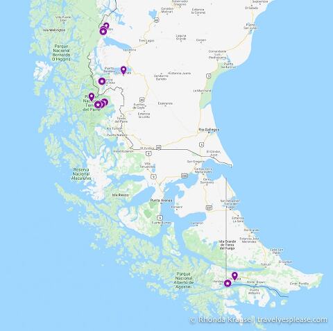 Our Patagonia trip map- Places to visit in Patagonia.