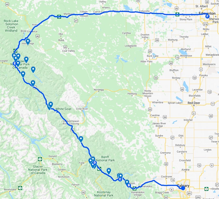 canadian rockies road trip map