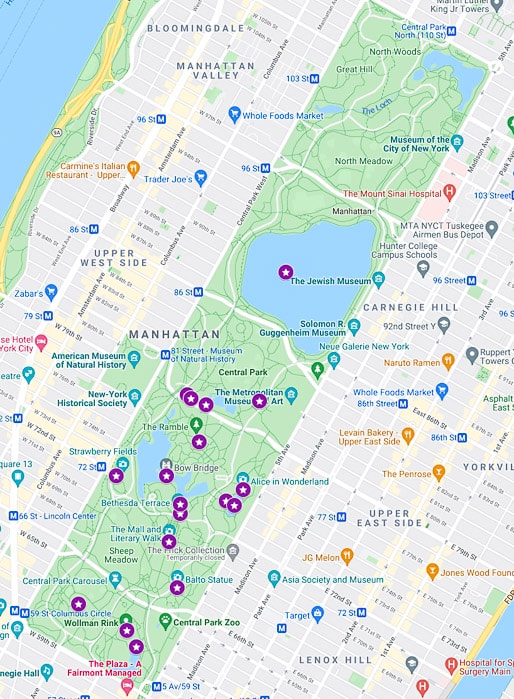 central park self guided tour map