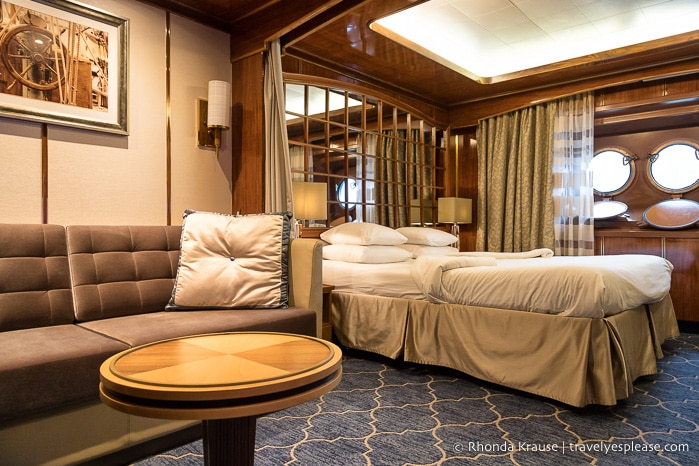 Stateroom on the Sea Spirit Antarctic cruise ship.