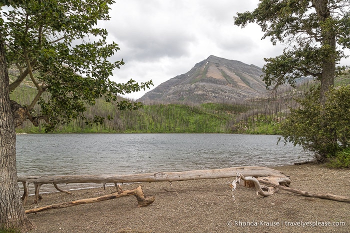 Beach and mountain at Crandell Lake.