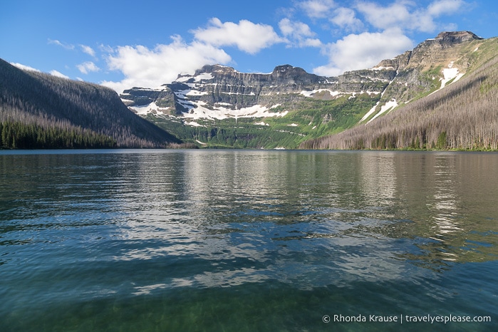 Cameron Lake framed by mountains.