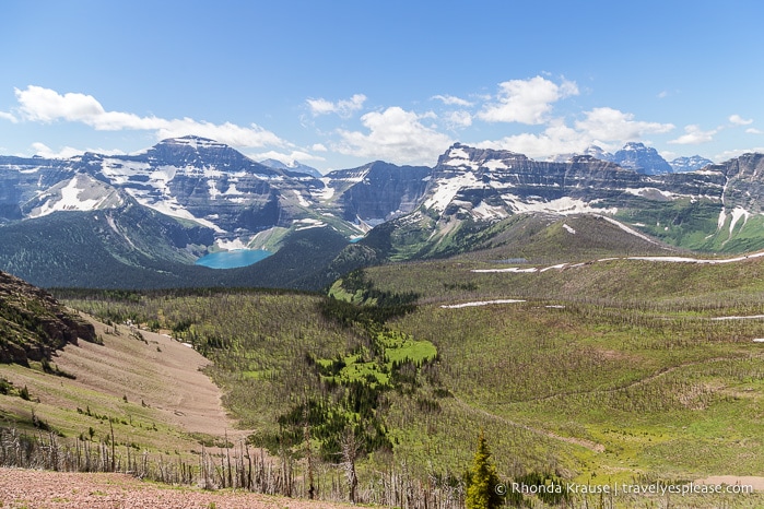 Mountain range and distant lake seen from Carthew Ridge.