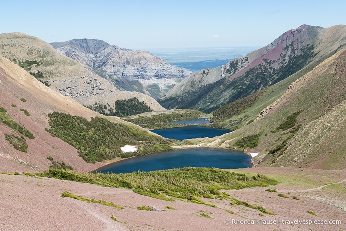 Carthew Lakes in a mountain framed valley.