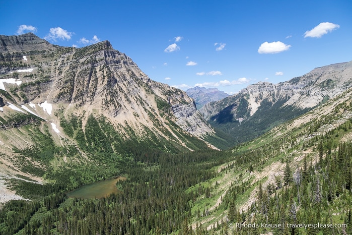 Mountain framed valley seen from Crypt Lake trail.