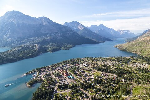 One of the best things to do in Waterton is climb up to Bear's Hump to enjoy this sweeping view of the townsite and Upper Waterton Lake framed by mountains.