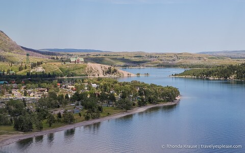 Upper and Middle Waterton Lakes with the village of Waterton.