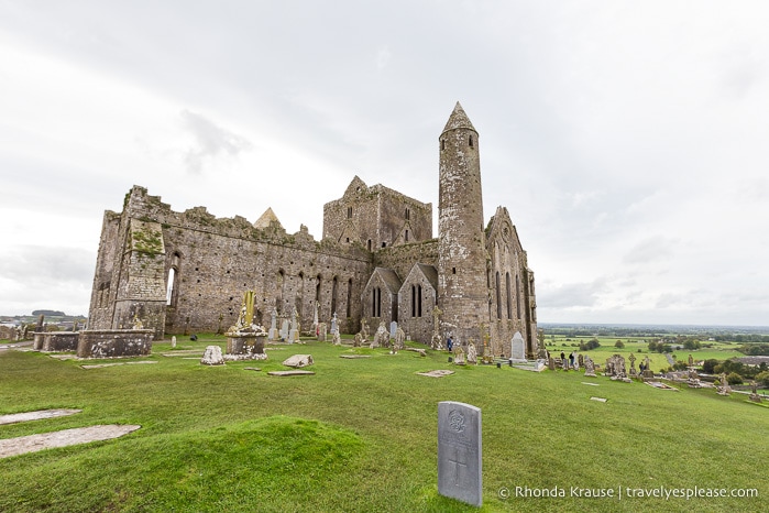 Cathedral and cemetery at the Rock of Cashel, one of the most impressive ruins in Ireland.