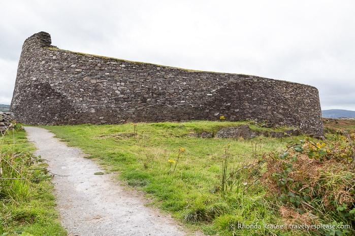 Path leading towards Cahergall stone ringfort.