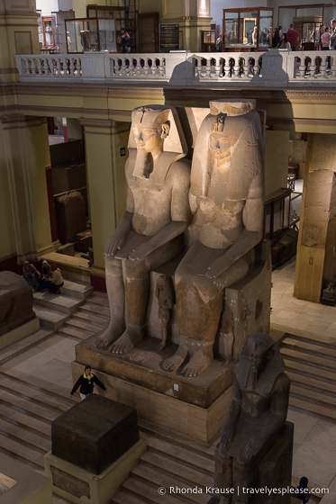 Statues on a staircase in the Egyptian Museum.