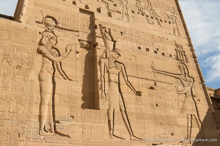Reliefs on a pylon at Philae Temple.