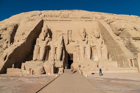 Statues framing the entrance to the Great Temple of Ramesses II at Abu Simbel, our favourite place on our Egypt itinerary.