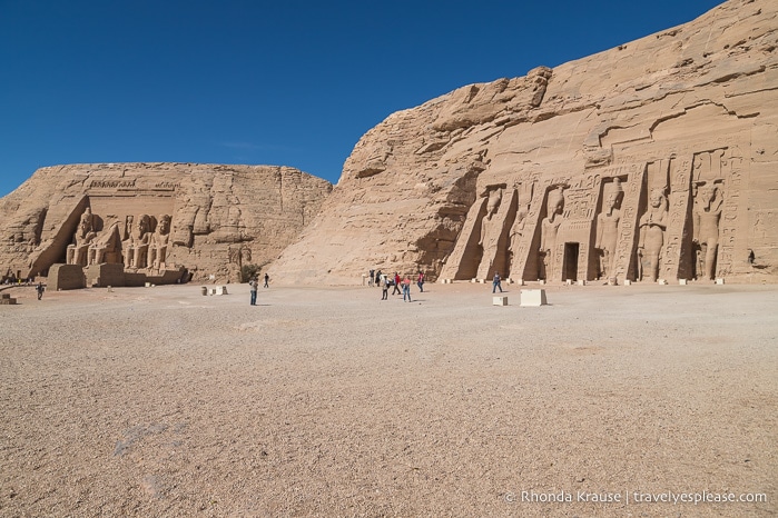 The two Abu Simbel temples carved into the rock face.