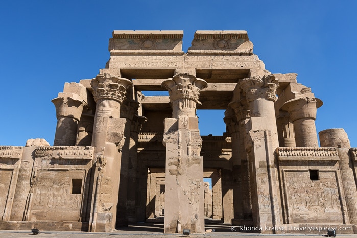 Wall and columns at the entrance to Kom Ombo Temple.