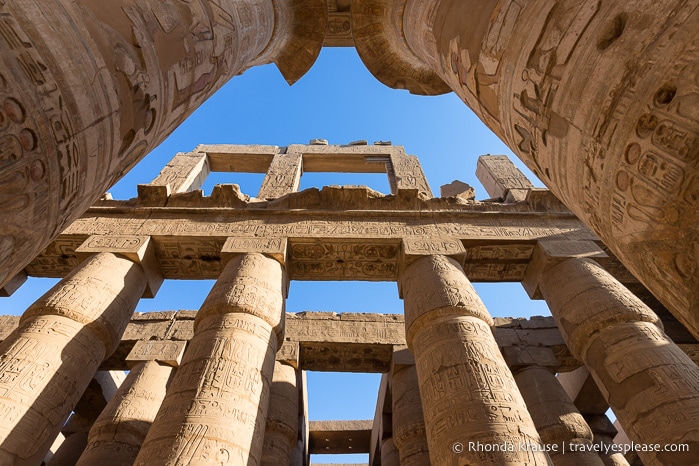 Looking up at the columns of Karnak Temple.