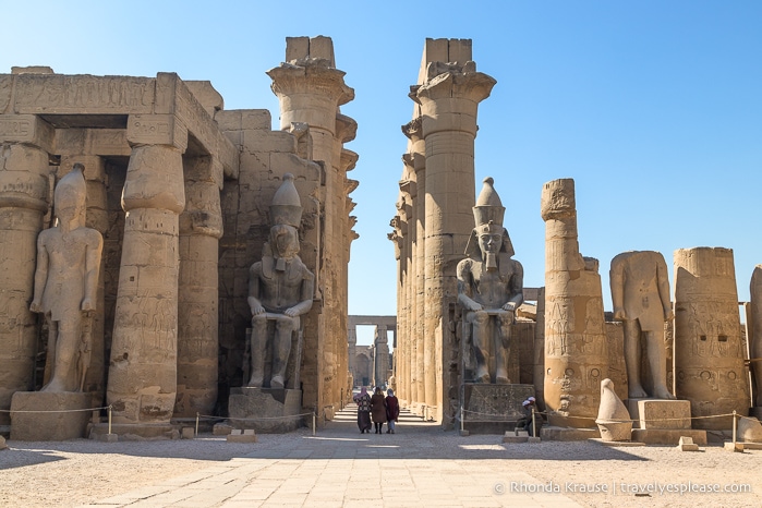 Statues and columns inside Luxor Temple.
