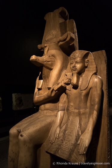 Double statue of Sobek and Amenhotep III in Luxor Museum.