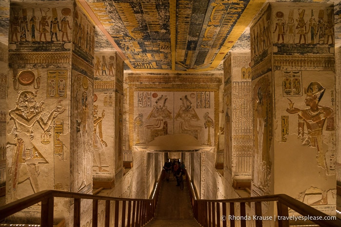 Stairway and decorated columns inside Tomb of Ramesses V/VI.