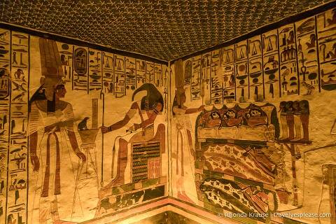 Painted reliefs inside Nefertari's tomb.