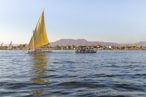Boats on the Nile River in Luxor.