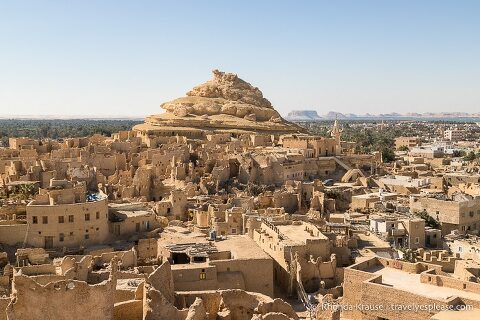 Prominent rocky hill and the Shali Fortress in Siwa.