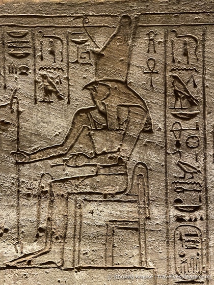 The god Horus inscribed on a temple wall at Abu Simbel.