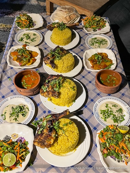 Table with a multi-course Egyptian meal.
