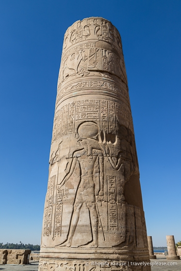Column with hieroglyphics at Kom Ombo Temple.