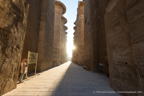 An empty path between columns at Karnak Temple, another must-see destination when visiting Egypt.