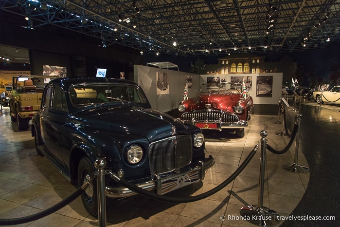 Cars on display in the Royal Automobile Museum.