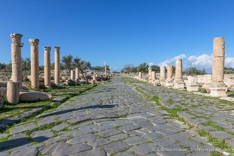 Stone street and ruined columns at Umm Qais.