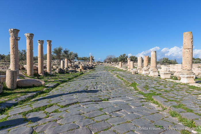Stone street and ruined columns at Umm Qais.