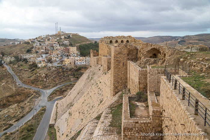 Kerak Castle with hills in the background.