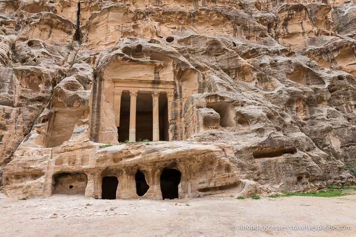 Building cut into the canyon wall at Little Petra.