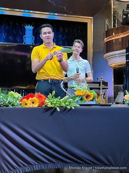 Flower arranging demonstration on the cruise ship.