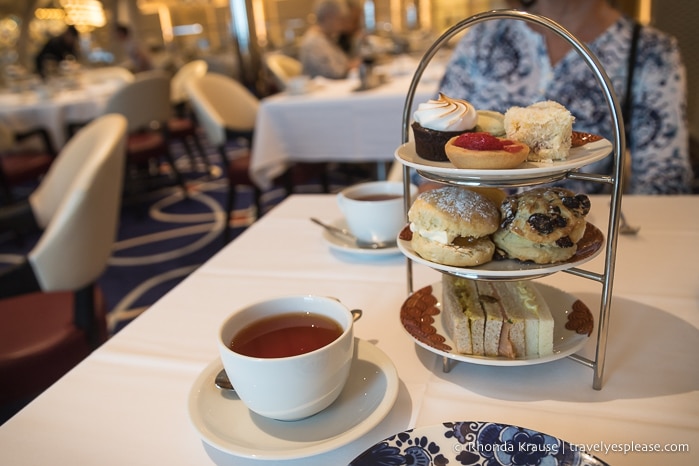 Tray of treats at afternoon tea.