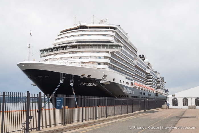 Holland America Line's Rotterdam ship docked in Oslo, the first port of call on our Norway cruise itinerary.