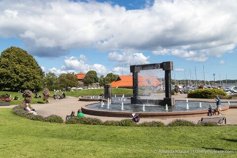 Fountain at the seafront promenade in Kristiansand.