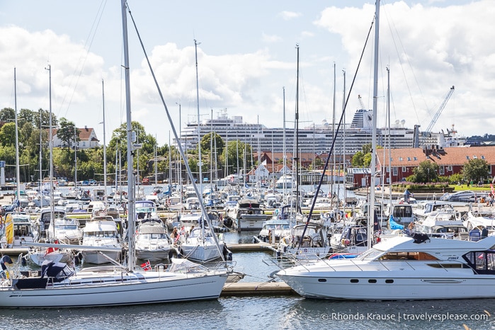 Boats docked at the harbour in Kristiansand.