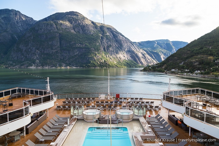 View of Eidfjord and the outdoor pool on the Rotterdam ship.