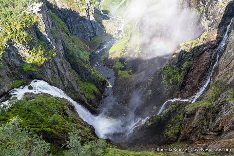 Voringsfossen waterfall tumbling into the Mabodalen Valley.